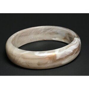 Vintage Marbled Translucent Lucite Bangle Bracelet in White and Metallic Gold